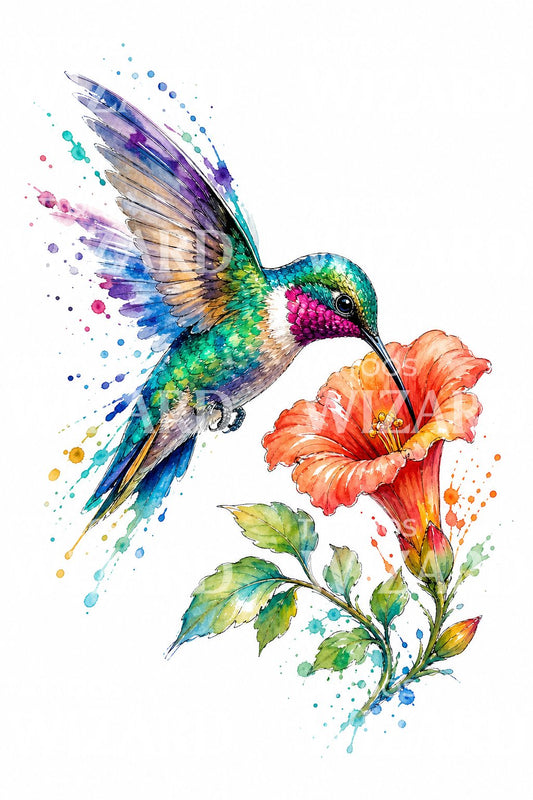 Tattoo-idee met kolibrie en trompetbloem