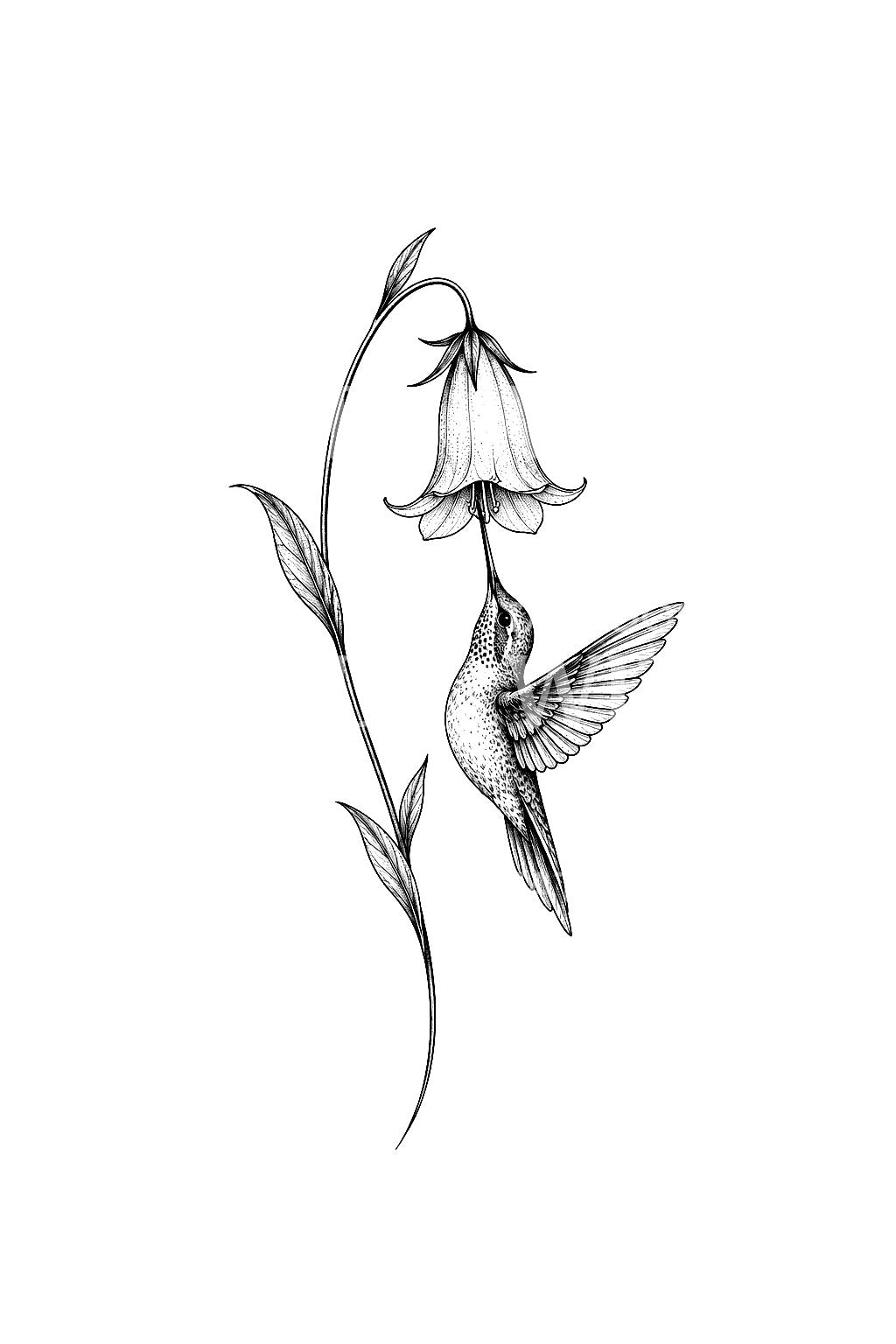 Hummingbird Beneath a Bell Flower Tattoo Idea