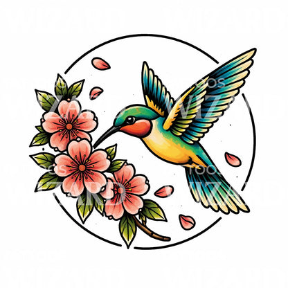 Hummingbird Blossom Tattoo Design