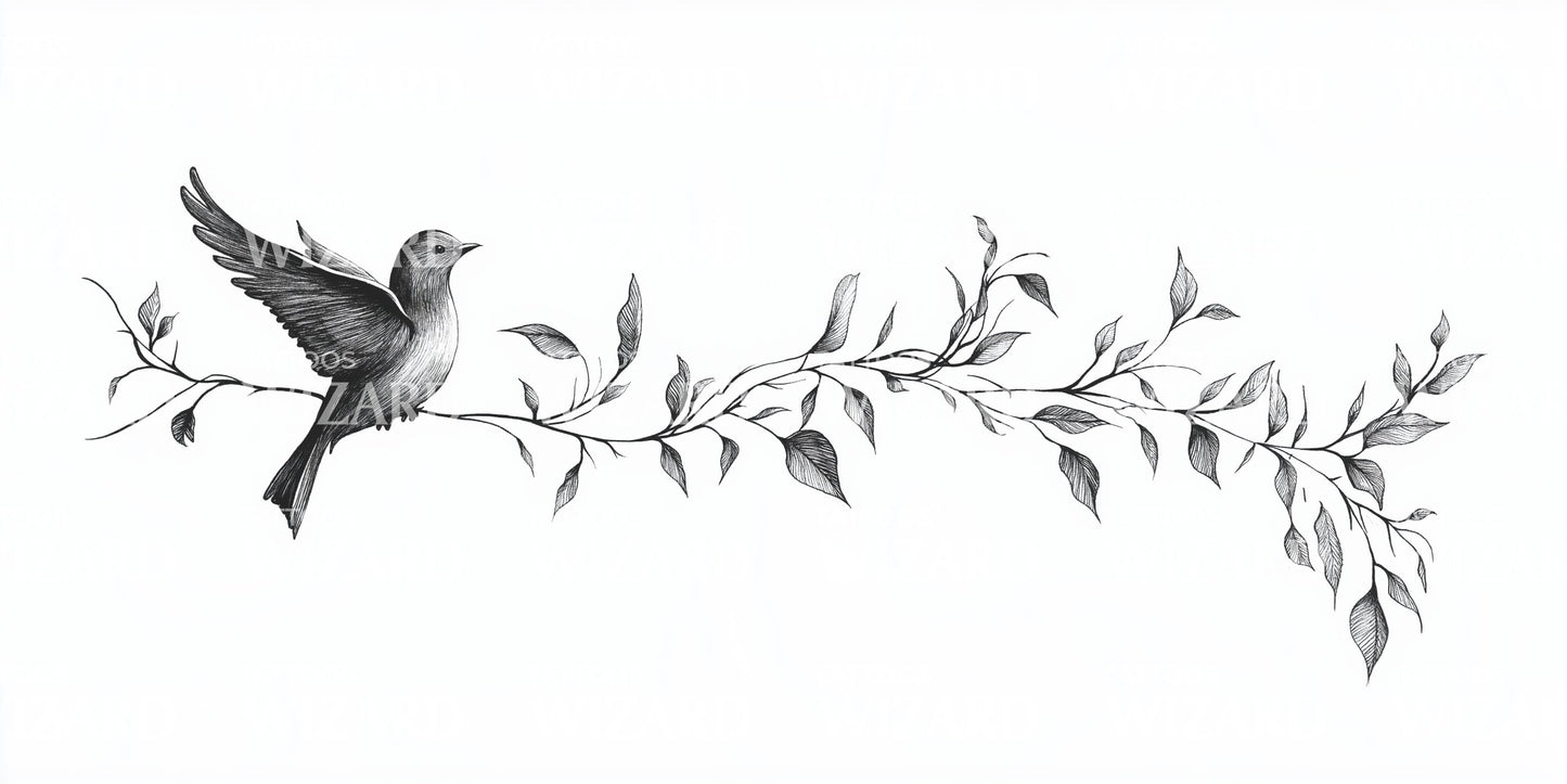 Hummingbird Branch Tattoo Design
