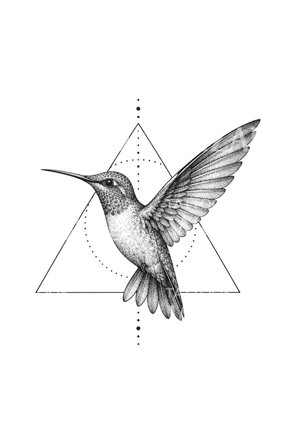 Colibri a romper o triângulo, tatuagem dotwork
