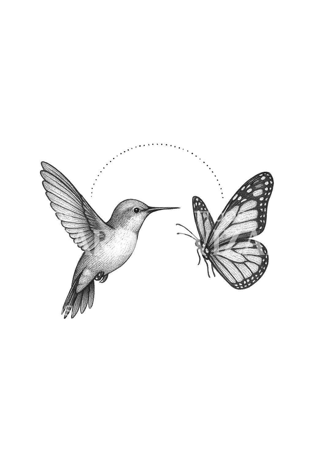 Hummingbird Butterfly Meeting Tattoo Design