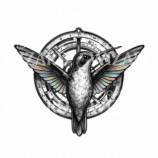 Tatuaggio con colibrì e bussola