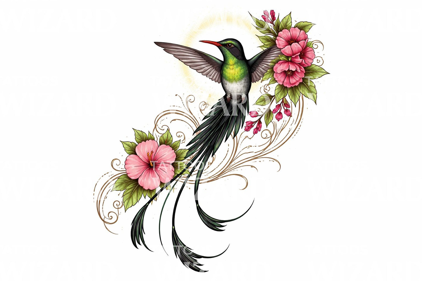 Hummingbird Floral Tattoo Design