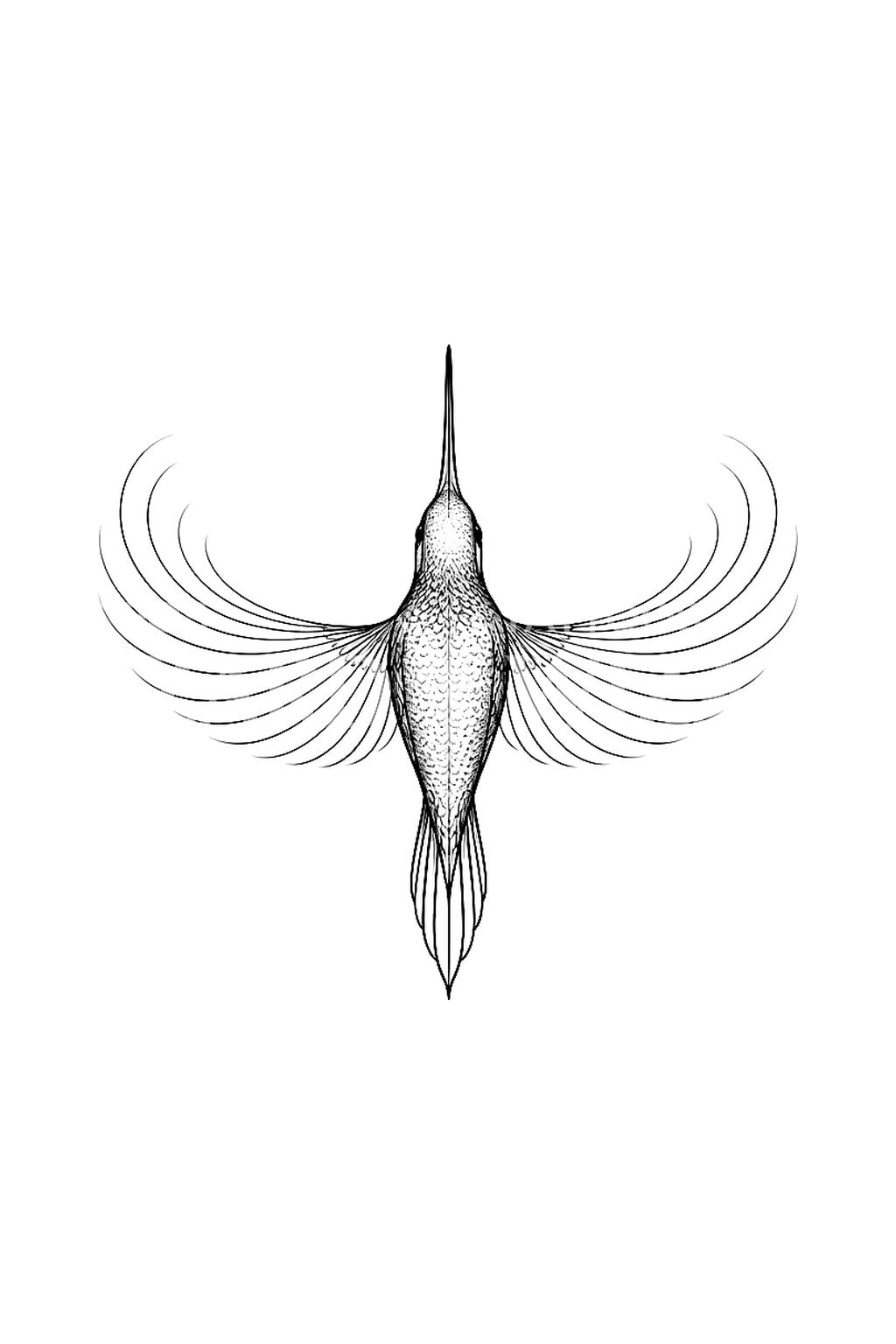 Fine line-tattoo-idee van een kolibrie van bovenaf