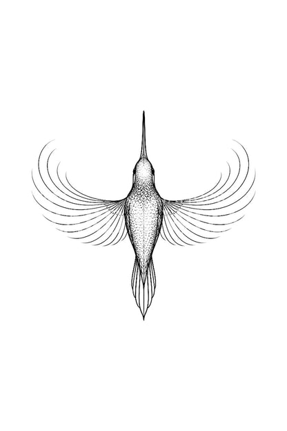 Fine line-tattoo-idee van een kolibrie van bovenaf