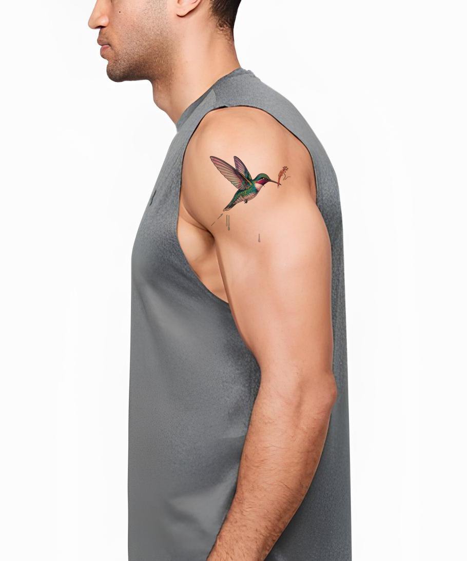 Akvarell Kolibri og Hibiskus Tatoveringsdesign
