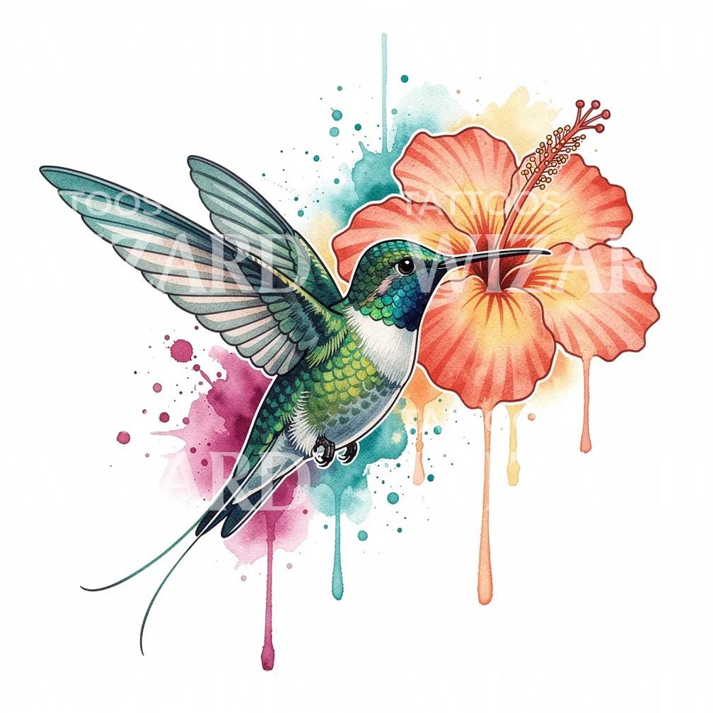 Hummingbird Hibiscus Tattoo Design