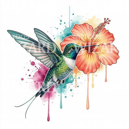 Hummingbird Hibiscus Tattoo Design