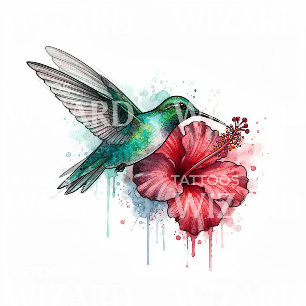 Hummingbird Hibiscus Tattoo Illustration – Tattoos Wizard Designs