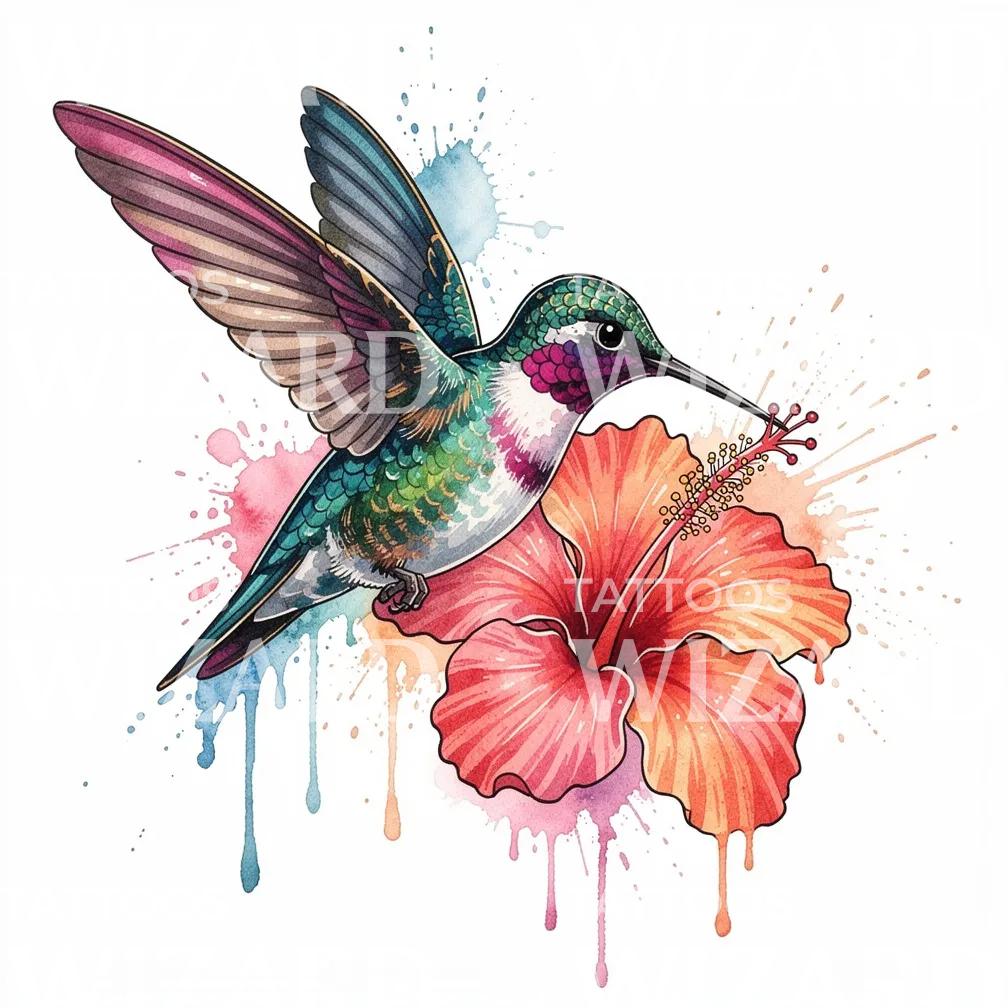 Hummingbird Hibiscus Tattoo Illustration