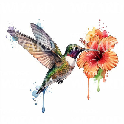 Hummingbird Hibiscus Tattoo Illustration