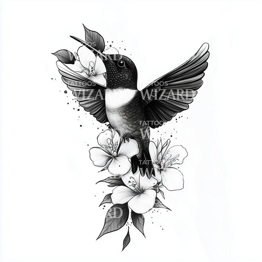 Hummingbird in Bloom Tattoo Design