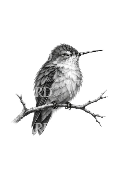 Colibrì in pausa su un ramo spoglio tatuaggio