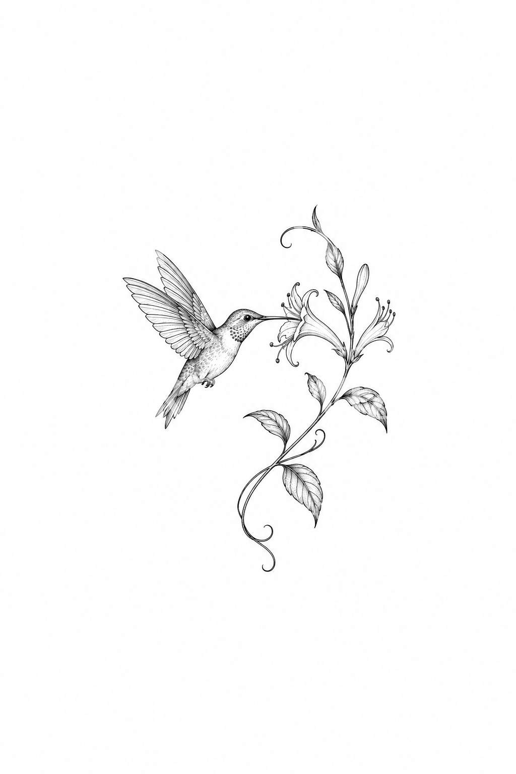 Hummingbird Sipping Honeysuckle Fine Line Tattoo