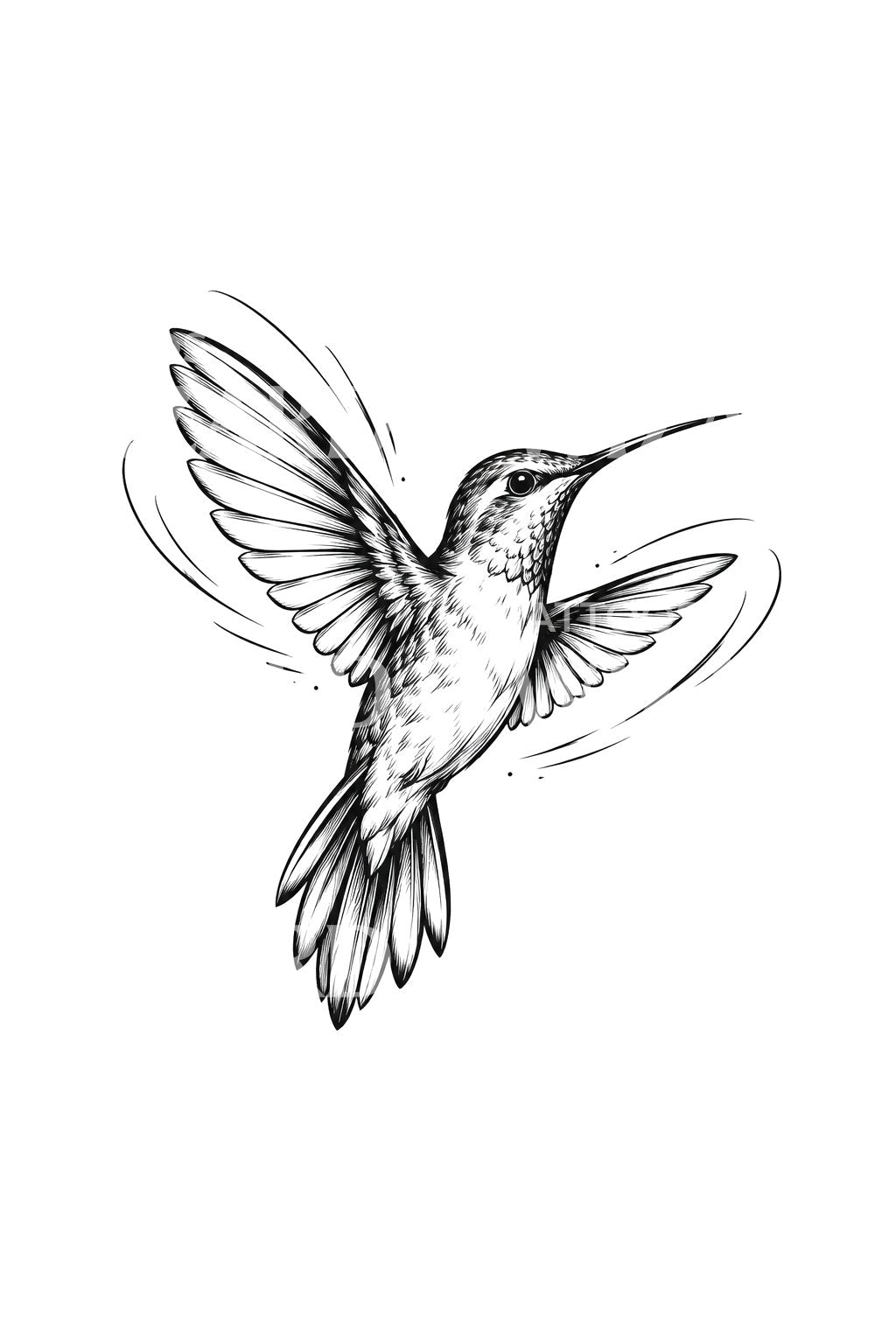 Tatouage croquis d’un colibri avec volutes de mouvement