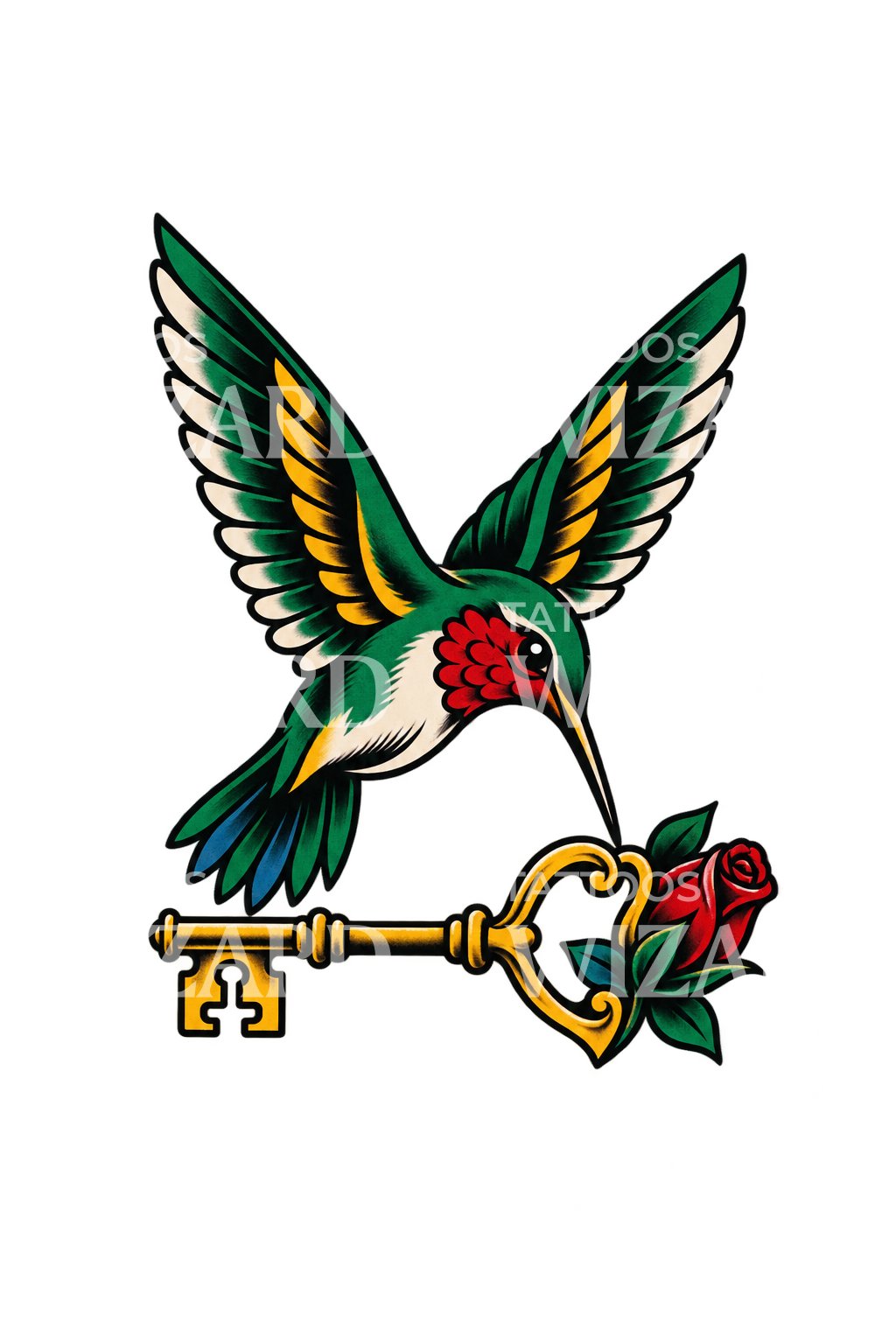 Kolibri med skeletnøgle tatoveringsdesign