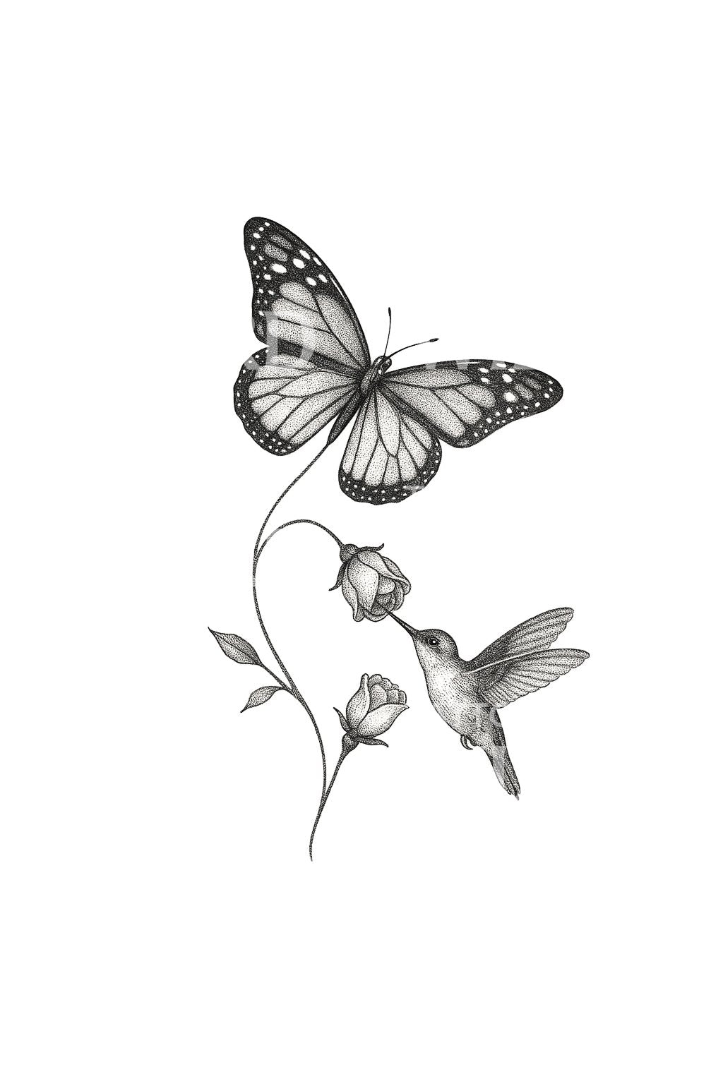 Hummingbirds and Butterflies Tattoo Idea