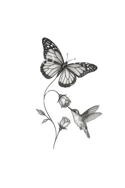 Hummingbirds and Butterflies Tattoo Idea