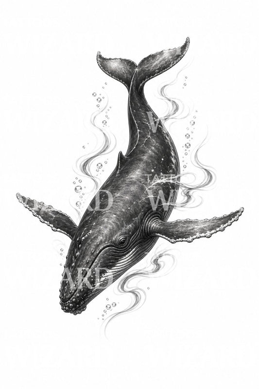 Motif de tatouage baleine à bosse noir et gris