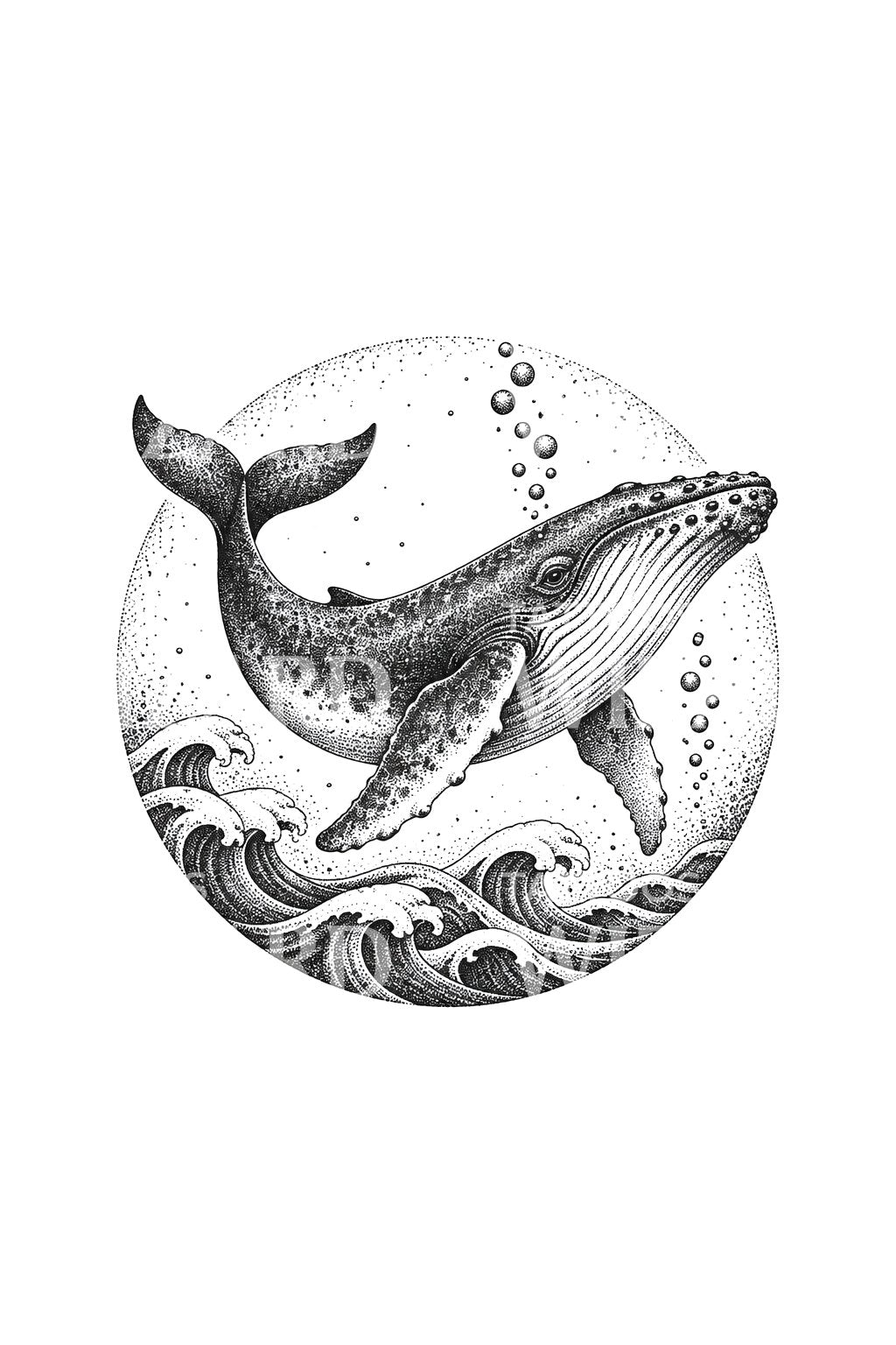 Humpback Whale Stippled Circle Tattoo Design