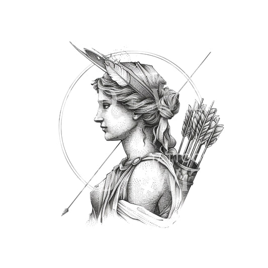 Huntress Goddess Artemis Tattoo Design
