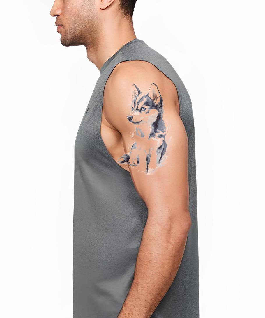 Siddende Husky Hvalp Tatoveringsillustration