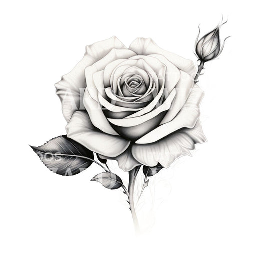 Black and Grey Rose Tattoo Design