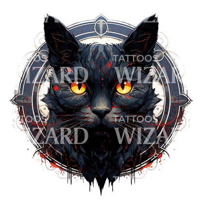 Black Cat Scary Tattoo Design