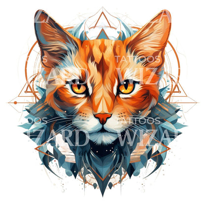 Orange Cat in Geometric Style Tattoo Design