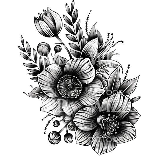 Blackwork Flowers Tattoo Design