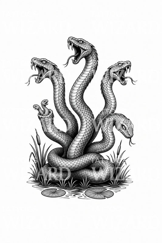 Hydraorm tatueringdesign med huvuden som växer tillbaka