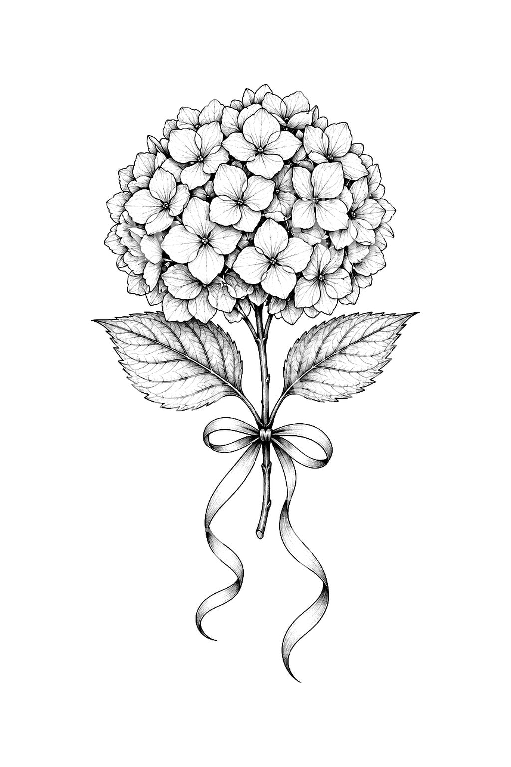 Tatoveringsdesign med hortensia bundet med bånd