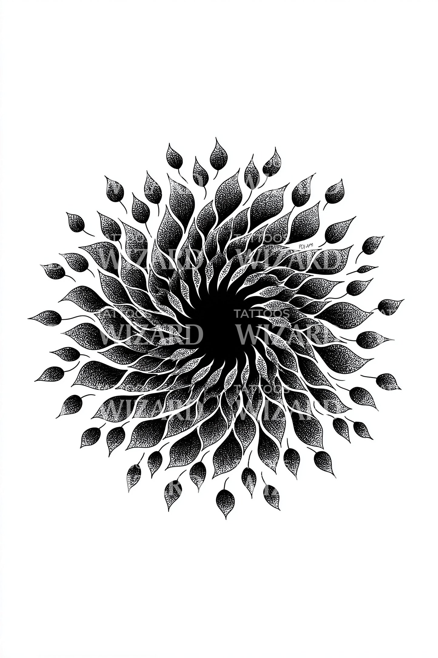 Hypnotic Leaf Spiral Tattoo Design