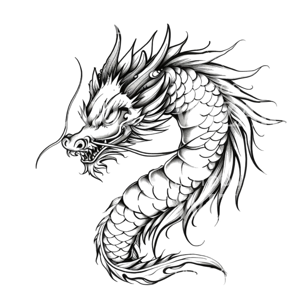 Schwarz-weißes chinesisches Drachen Tattoo Design