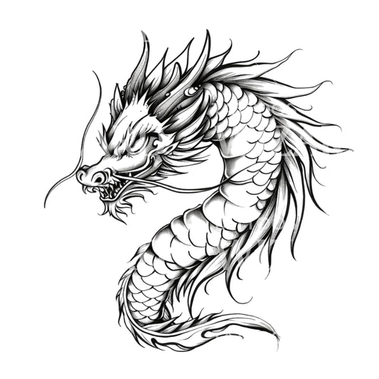 Conception de tatouage de dragon chinois noir et blanc