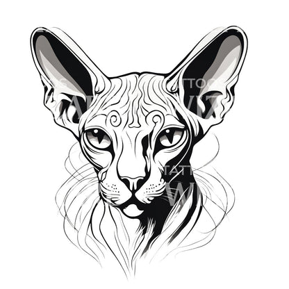 Sphynx Cat Head minimal Tattoo Design