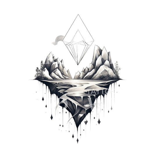 Conception de tatouage Dotwork Diamond Mountain