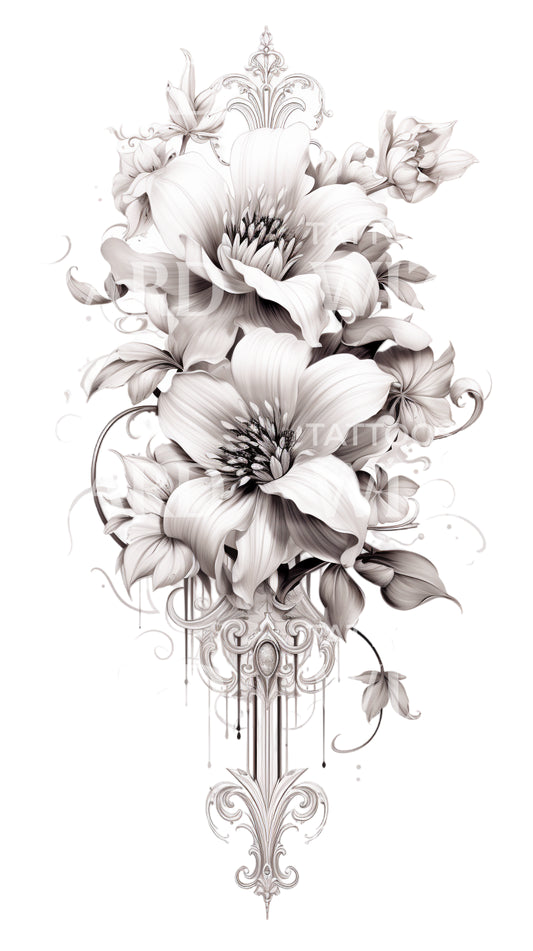 White Flowers Half Sleeve Tattoo Design
