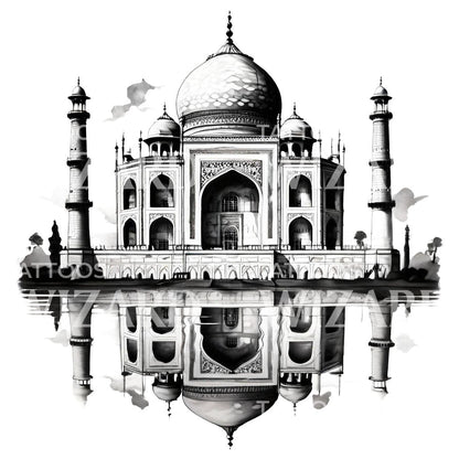 Dotwork Taj Mahal Tattoo Design