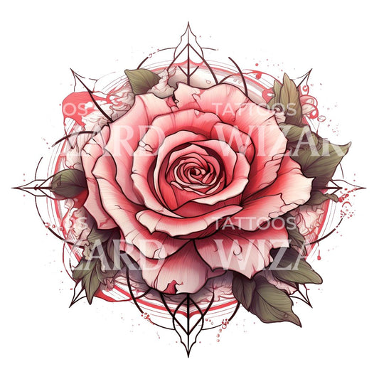 Conception de tatouage de mandala rose aquarelle