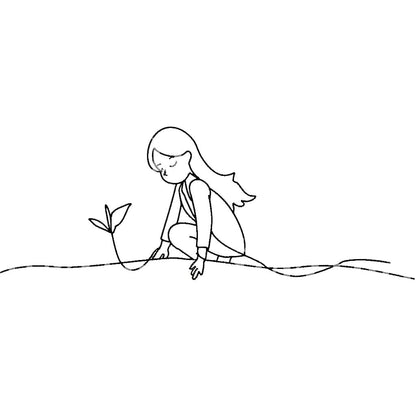 Outline Girl with Rose Tattoo Design