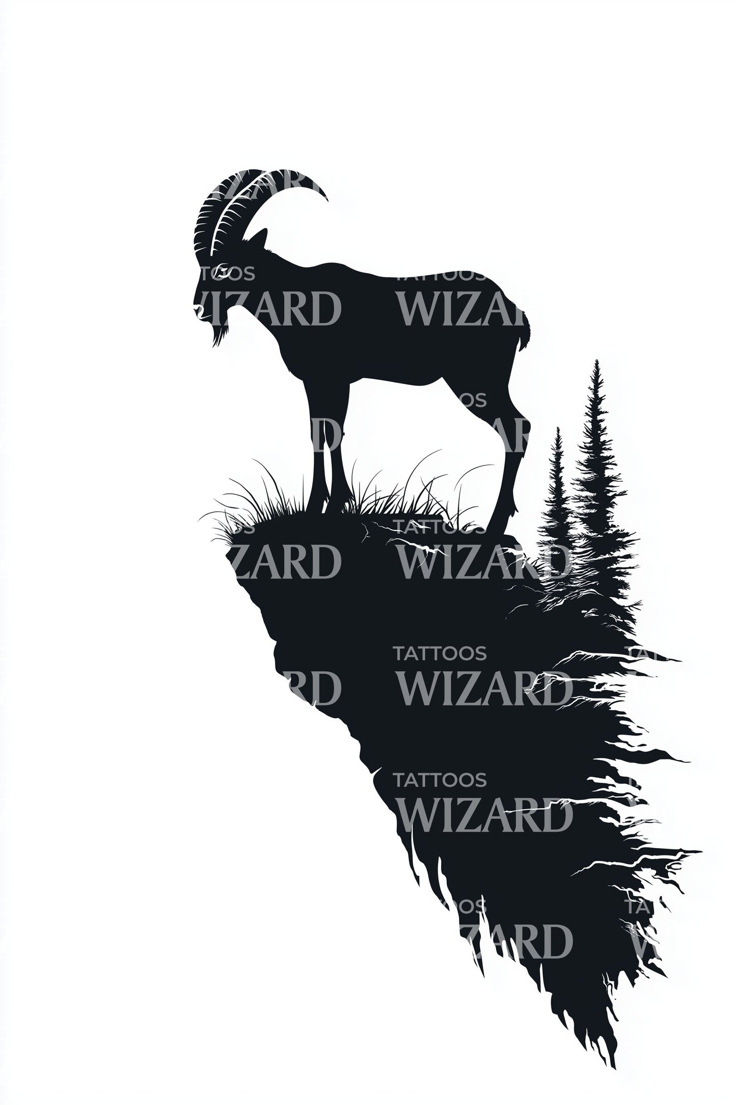 Ibex Cliff Silhouette Tattoo Design