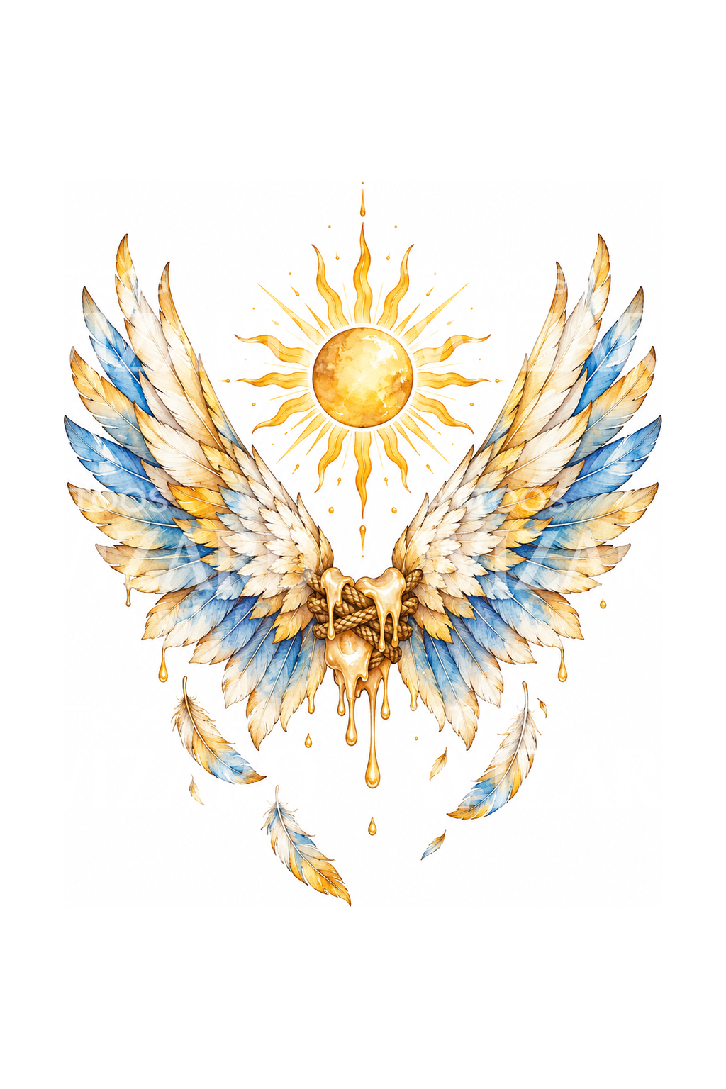 Icarus Wax Wings Melting under Sun Watercolor Tattoo
