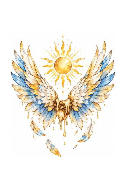 Icarus Wax Wings Melting under Sun Watercolor Tattoo