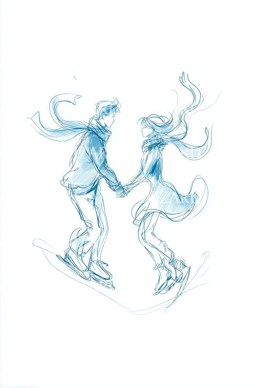 Ice Skating Couple in Motion Tattoo Illustration