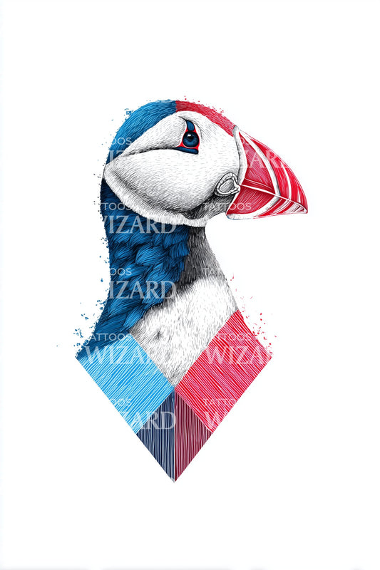 Iceland Puffin Geometric Tattoo Design
