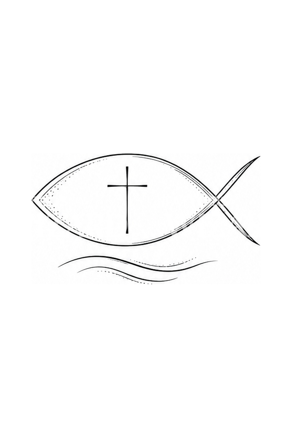 Ichthys Fish with Cross Fine Line Tattoo