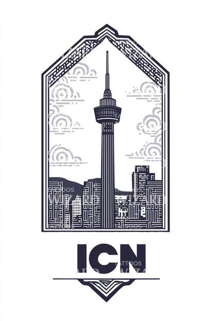 ICN Seoul Tower Tattoo Illustration