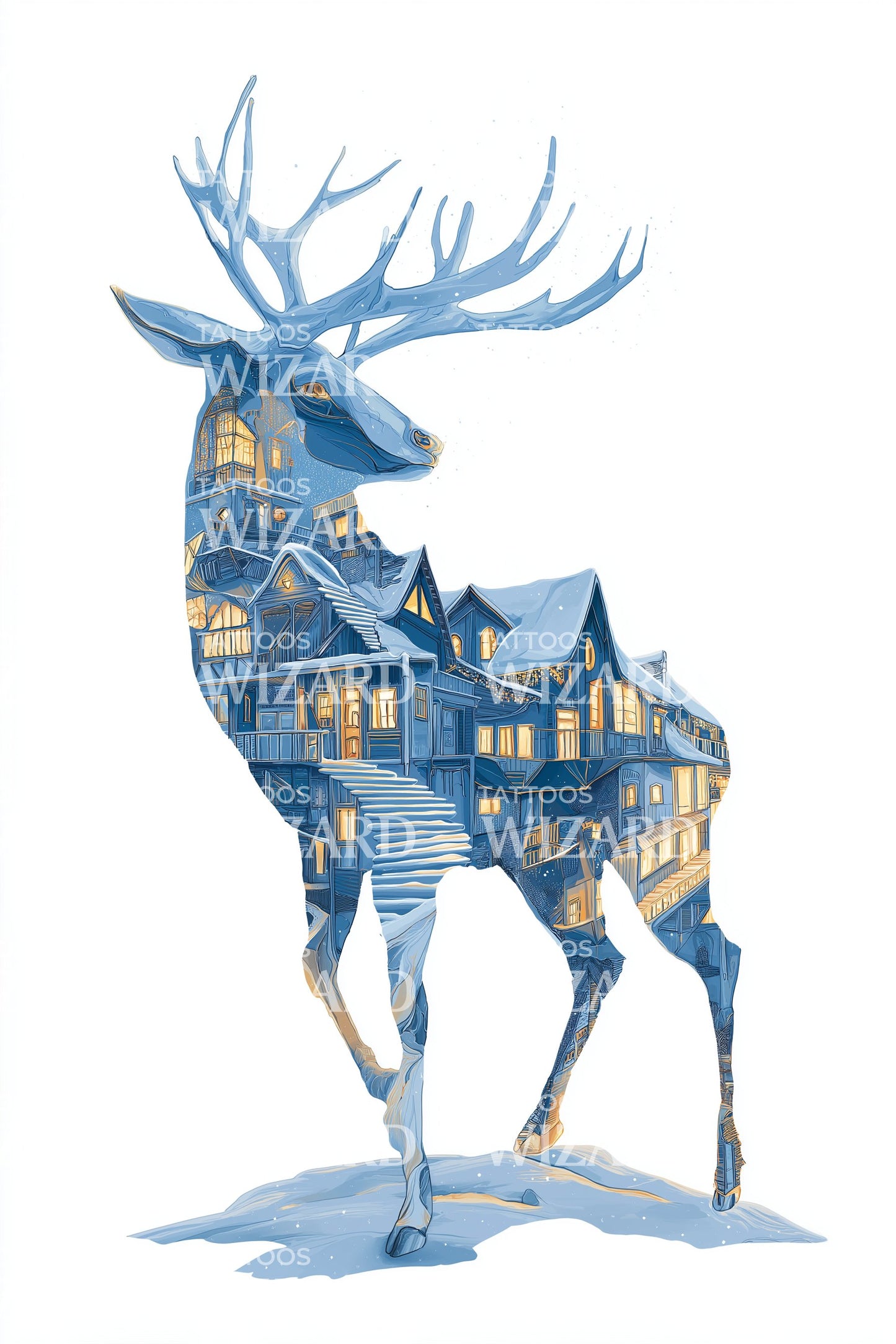Icy Deer Architecture Tattoo Design